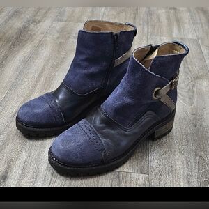Casta Women’s Navy Suede & Leather Ankle Booties with Side Buckle-Size EUR 37